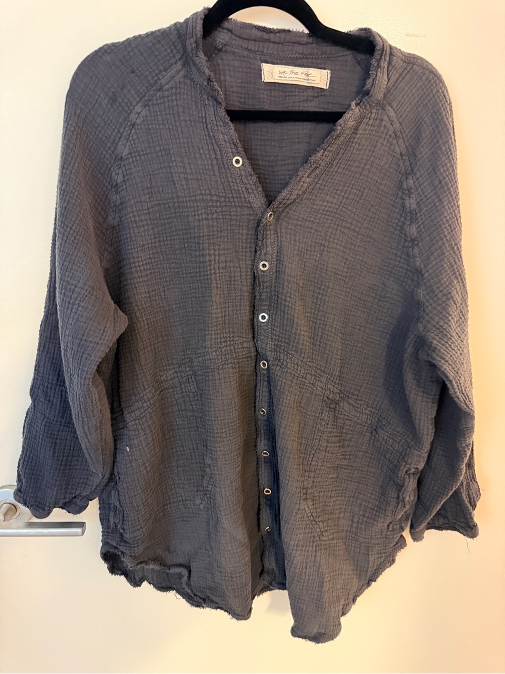 Free People We The Free Charcoal Gauze Henley Top Medium